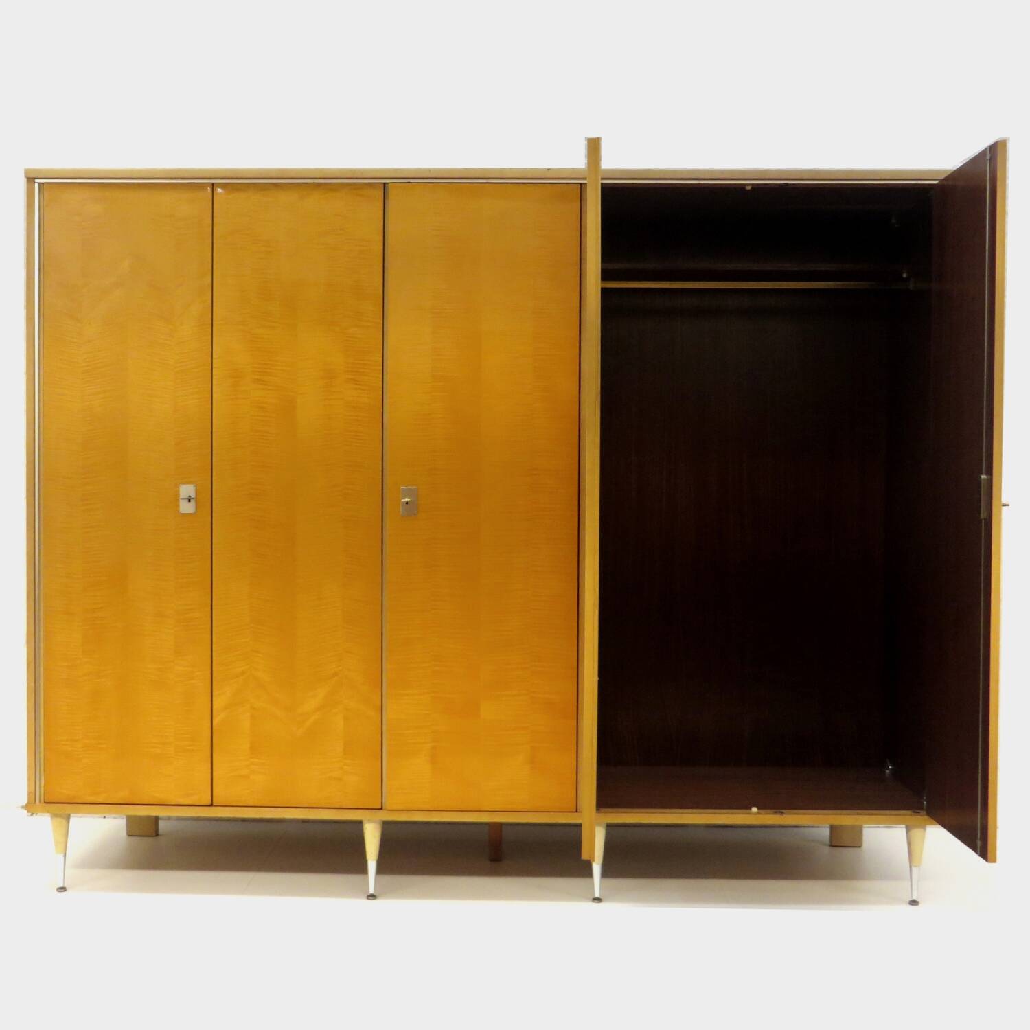 Large vintage mid century modern 5-door wardrobe in flamed maple, 1960s