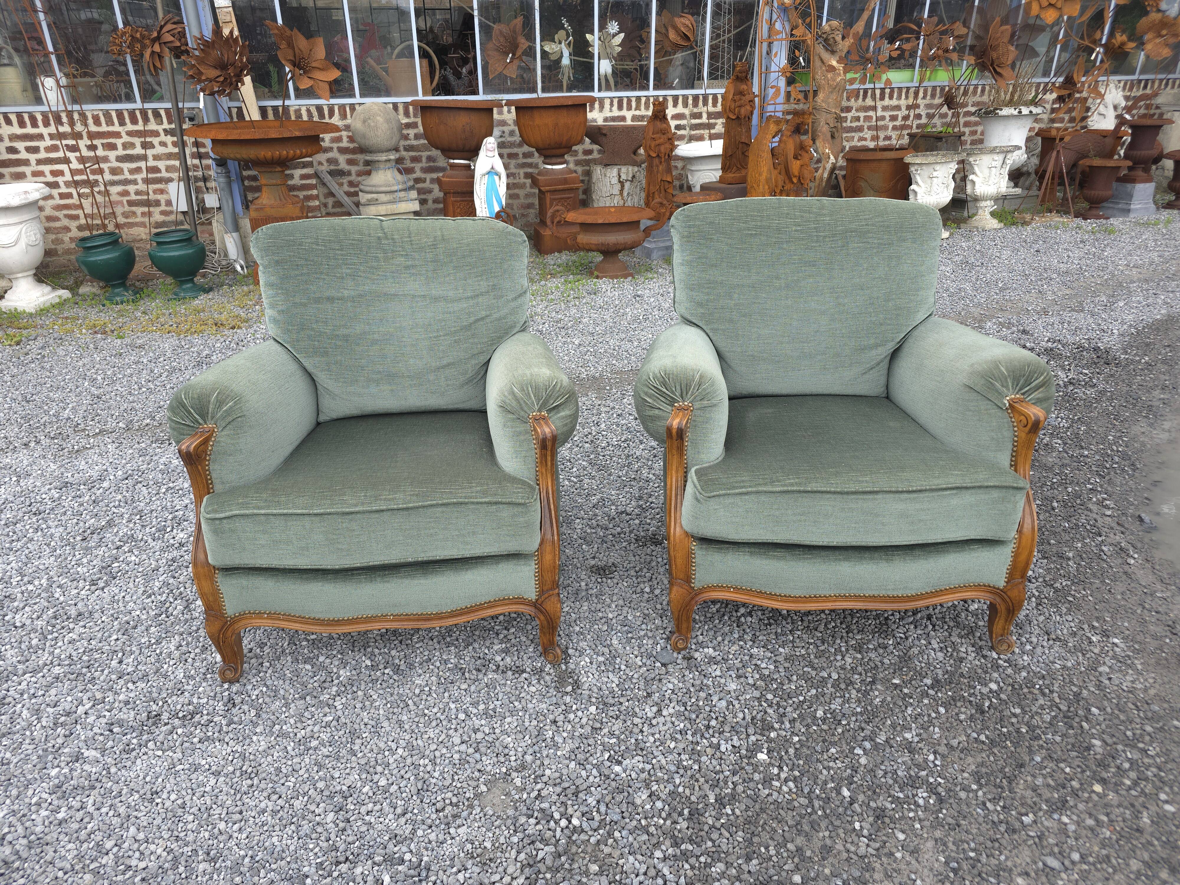 Fauteuils bergère style LOUIS XV en velours