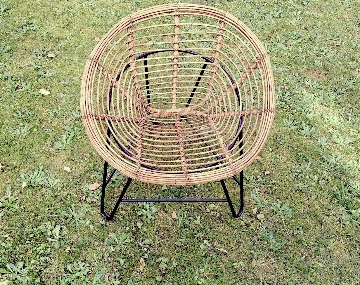 Pair of mid century bamboo and iron pod chairs, 1960s