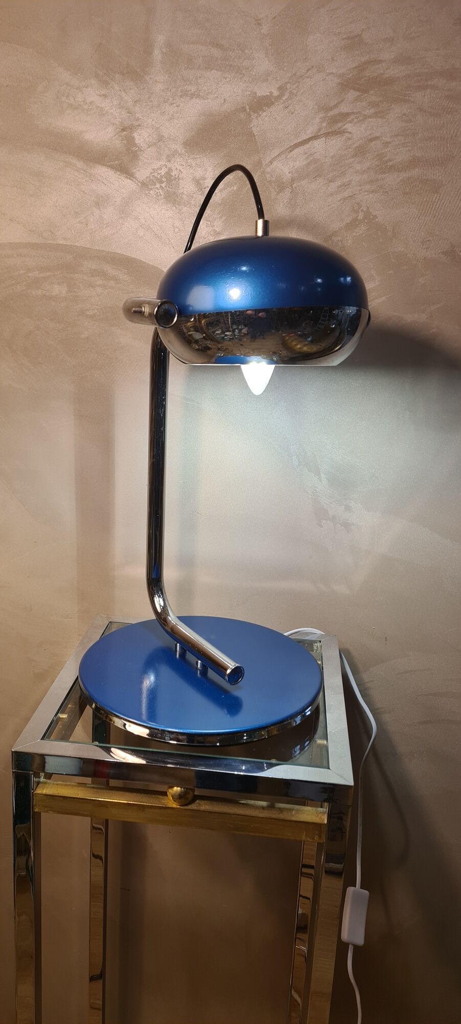 Lamp chrome and blue metal