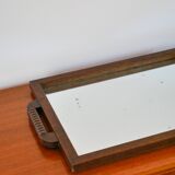 Large wooden mirror tray, turned wooden handles, 1940