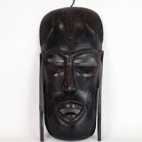 African Mask Hand Craved In Dark Wood From West Africa