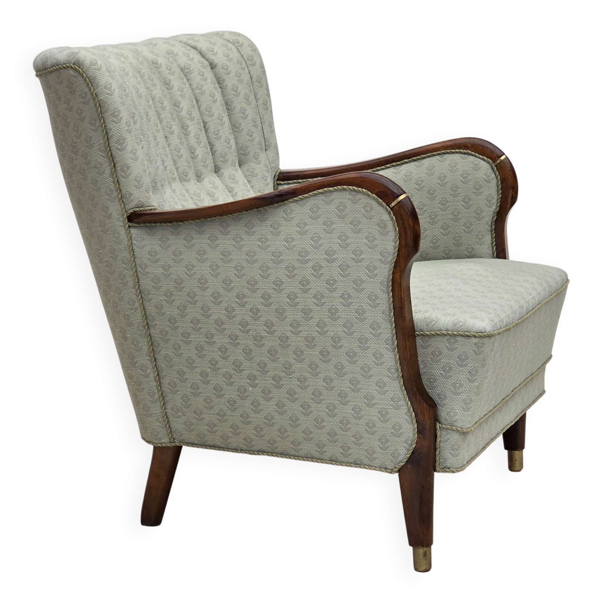 1960s, Danish armchair, light blue furniture fabric, beech wood.