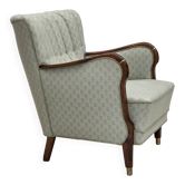 Fauteuil danois en tissu bleu clair et bois de hêtre, années 1960