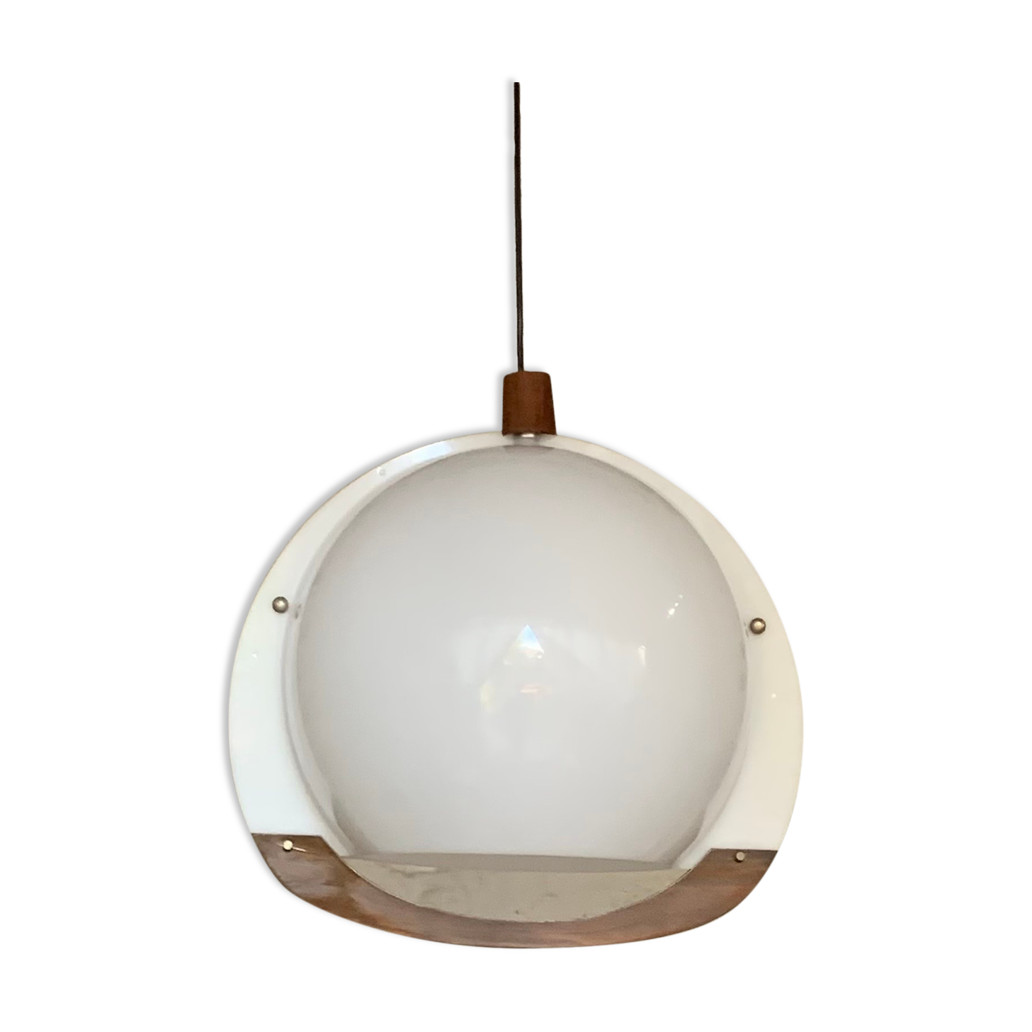 Vintage teak and plexiglass seventies pendant lamp