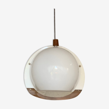 Vintage teak and plexiglass seventies pendant lamp