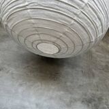 Large pendant lamp in rattan and natural linen Japanese style flattened round (Labu) H57 D80