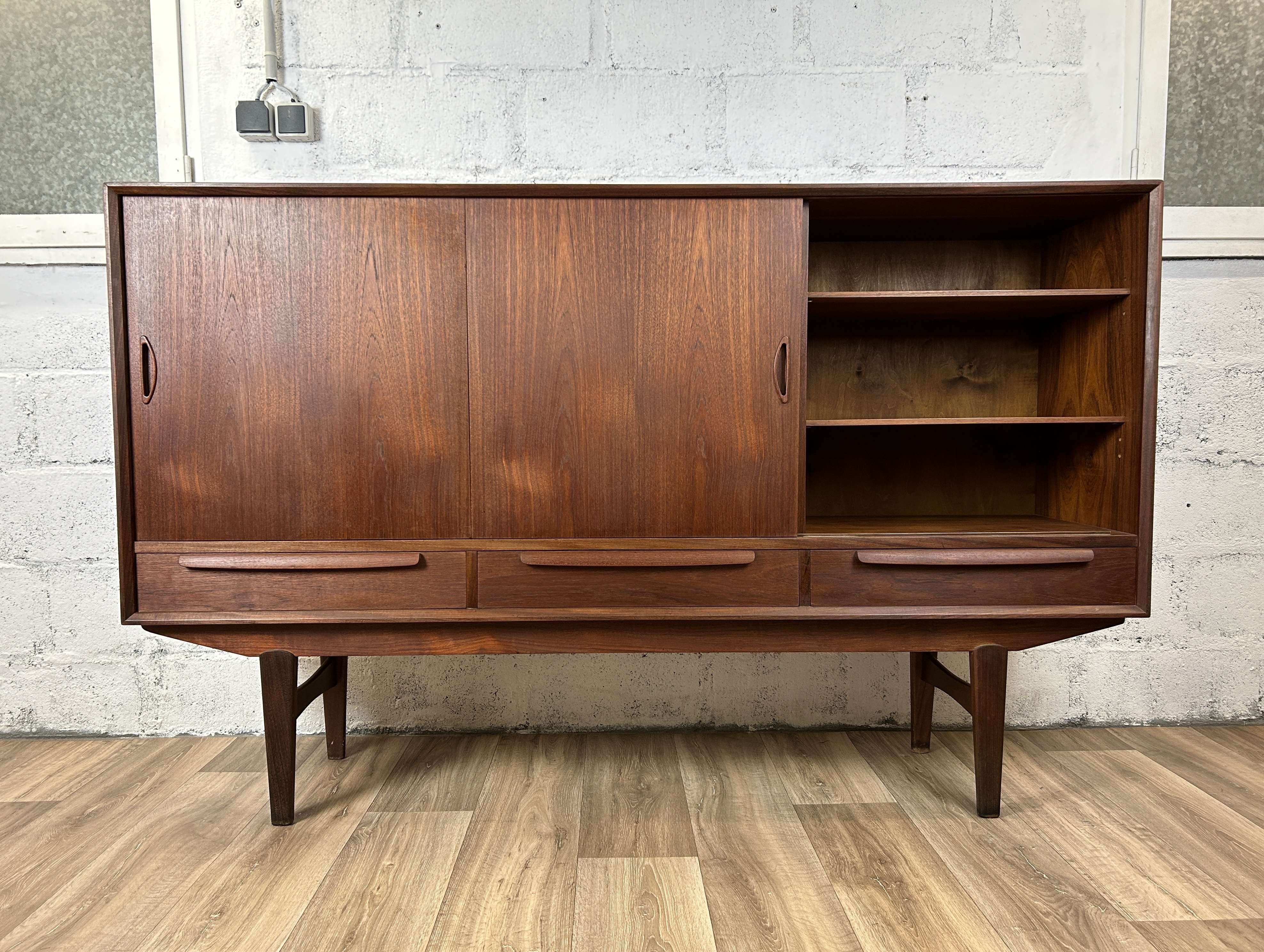 Vintage Scandinavian "highboard" sideboard in teak, 60s