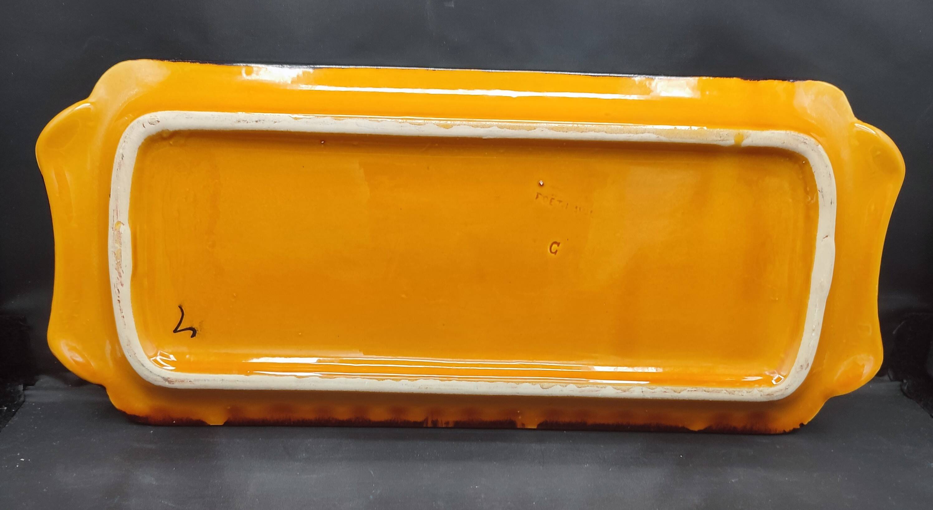 Long vintage ceramic plate from Poët-Laval