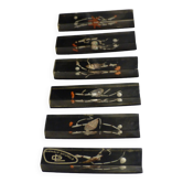 6 vintage knife holders, resin inclusion, shells.