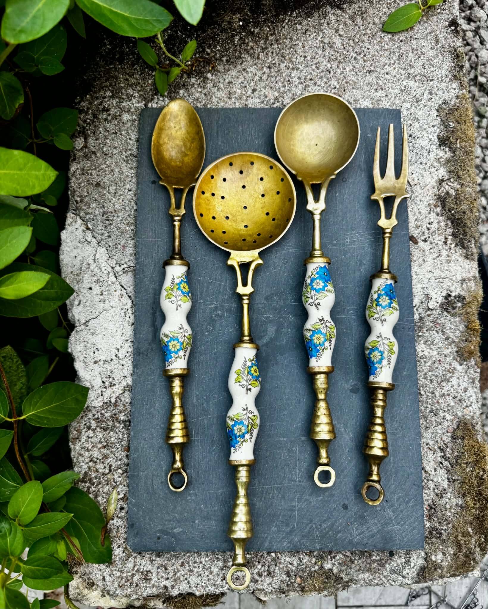 Vintage 1960s brass serving cutlery