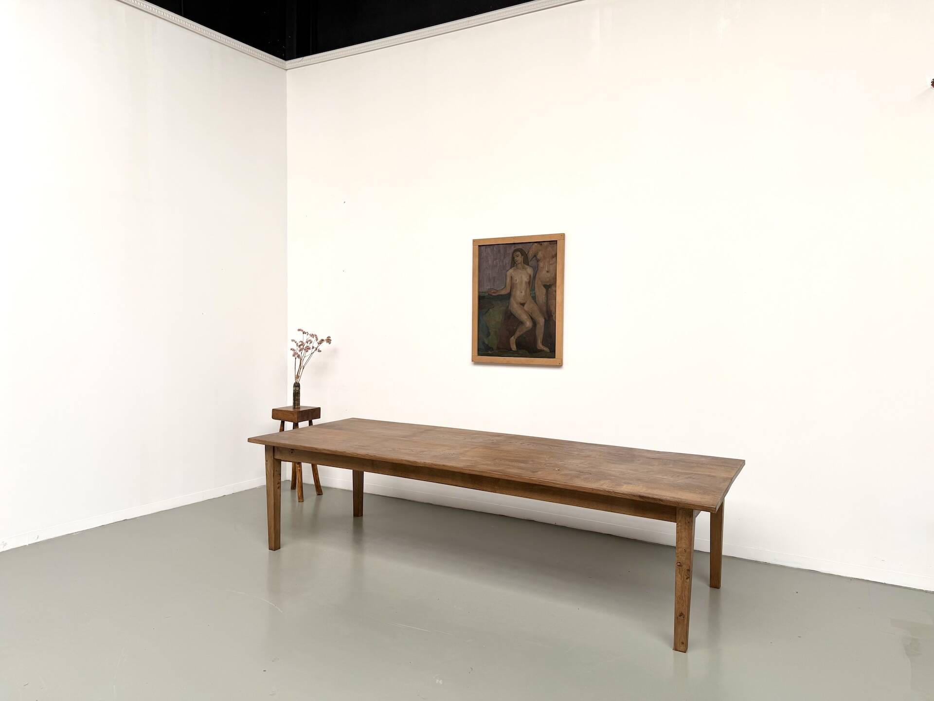 Very large farmhouse table in solid oak, 1950s – L300 cm