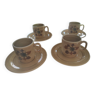 Lot de 4 tasses et sous-tasses Pagnossin à motif floral vintage