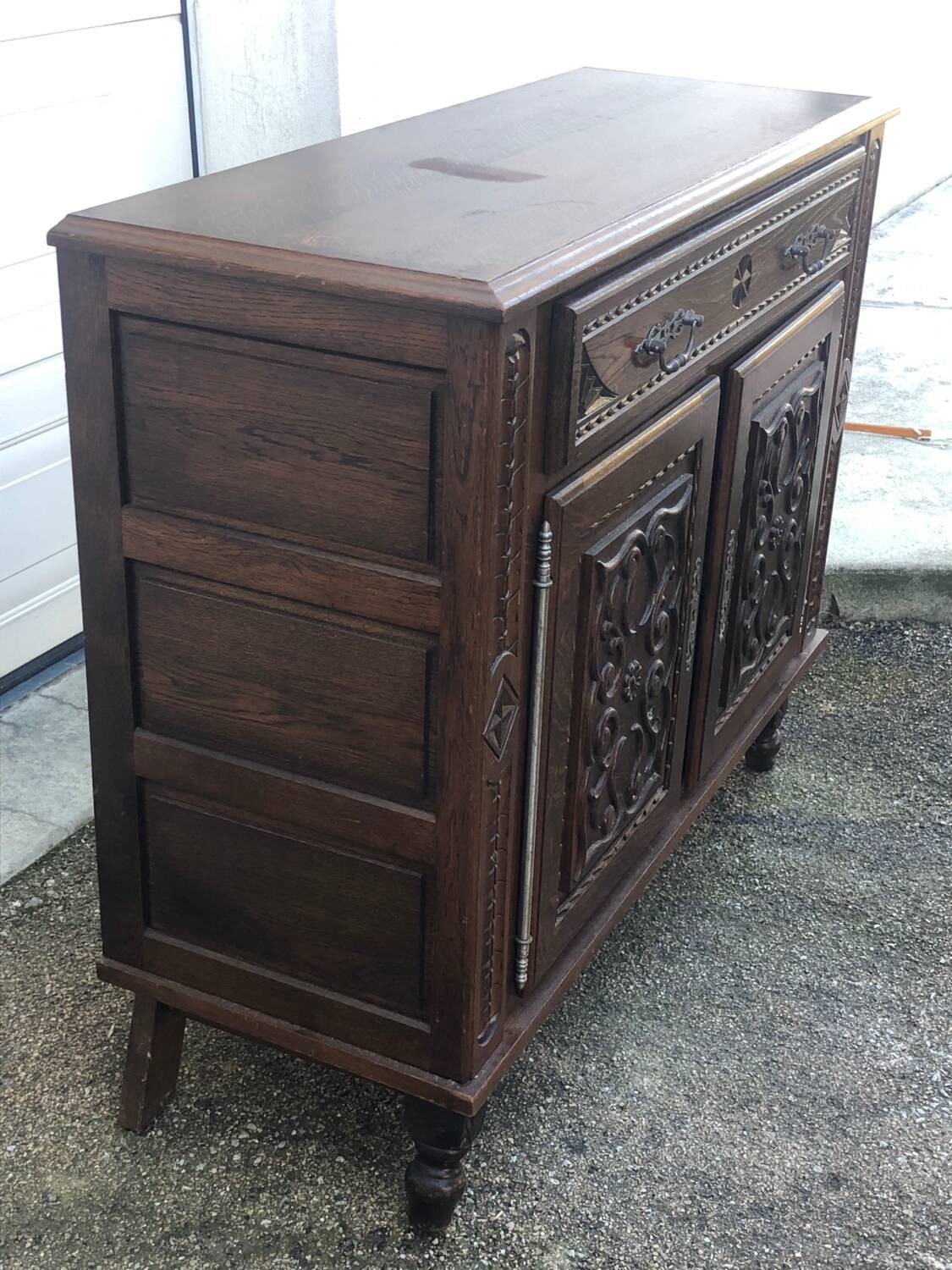Antique solid wood sideboard with drawers and two doors