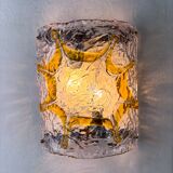 Pair of Mazzega Murano wall lights, orange frosted textured glass, Italy, 1970s