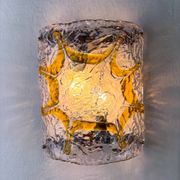 Pair of Mazzega Murano wall lights, orange frosted textured glass, Italy, 1970s