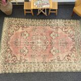 Turkish Blush Oushak Rug 6x9 Muted Vintage Rug -Beige Area Carpet  MOON.131