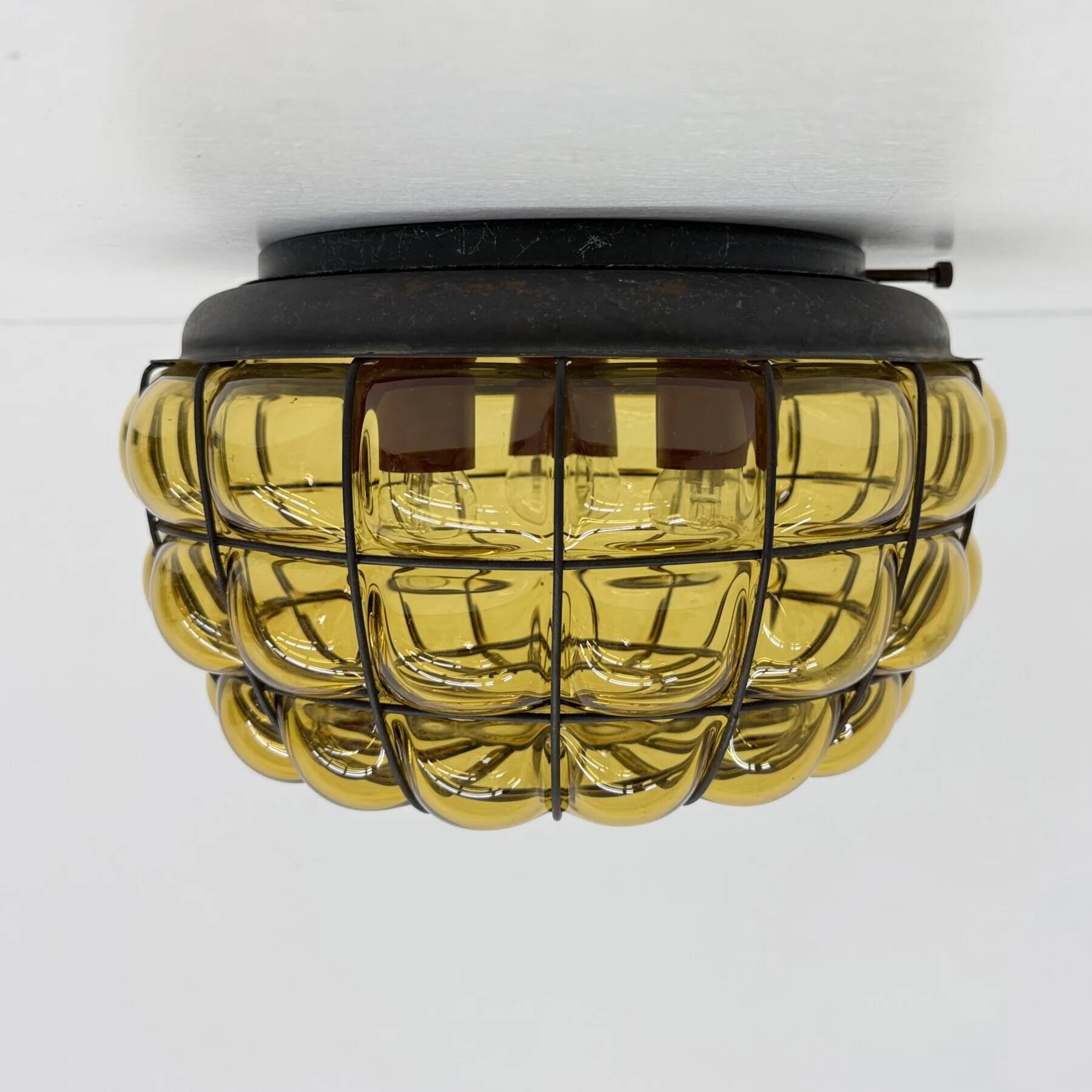 Venetian Murano caged glass flush mount with large bubbles, 1960s