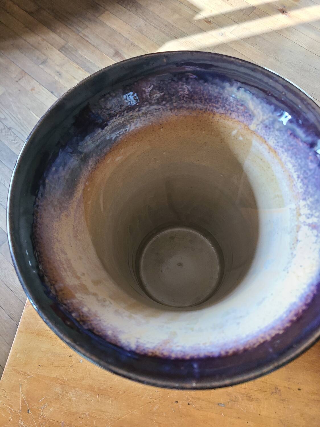 Large ceramic vase circa 50 blue/purple/beige enamel