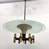 Curved glass disk chandelier. Italy 1950s