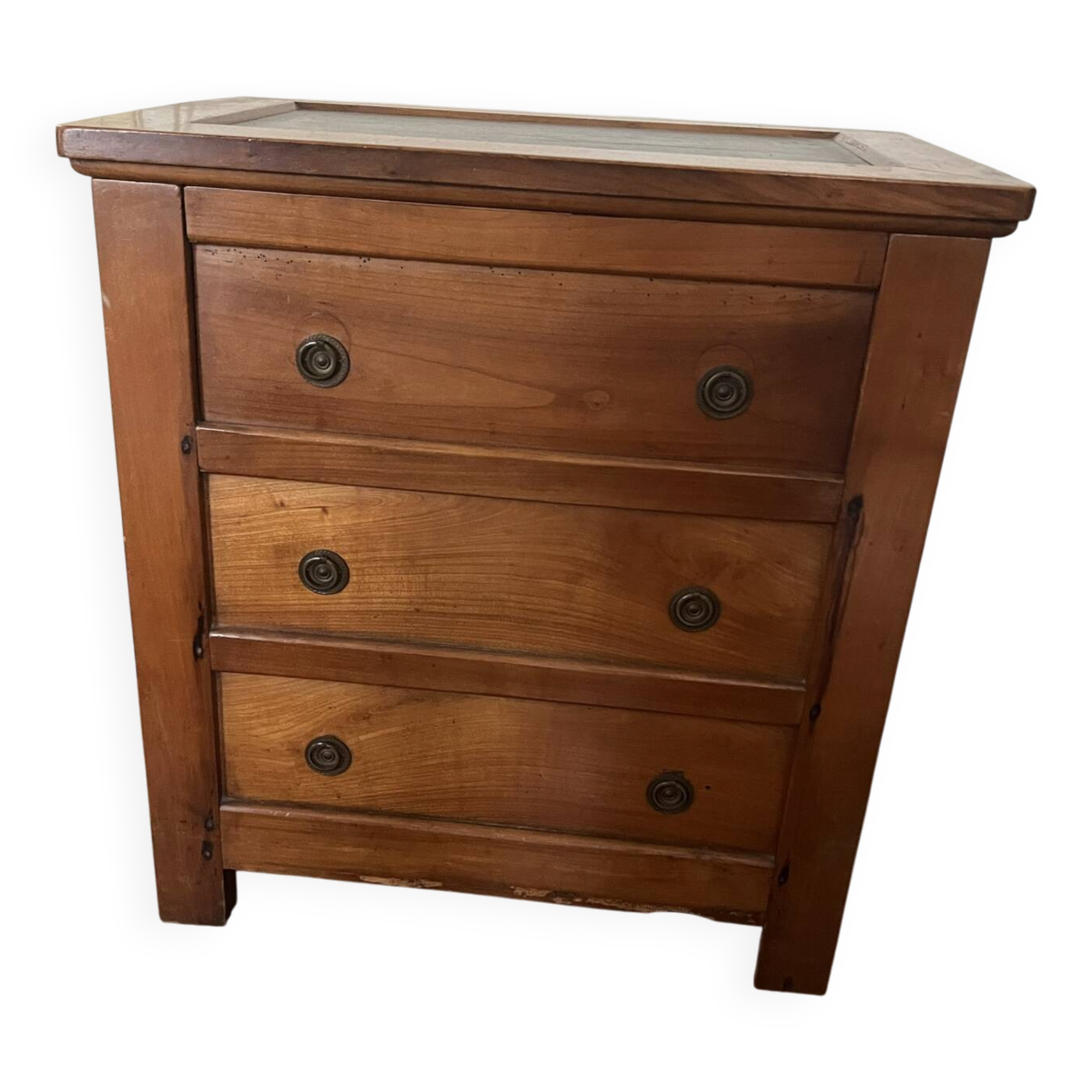 Commode 3 tiroirs en merisier et marbre gris, XIXe siècle