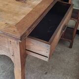 Solid oak farmhouse table, one drawer, vintage, early 20th century.