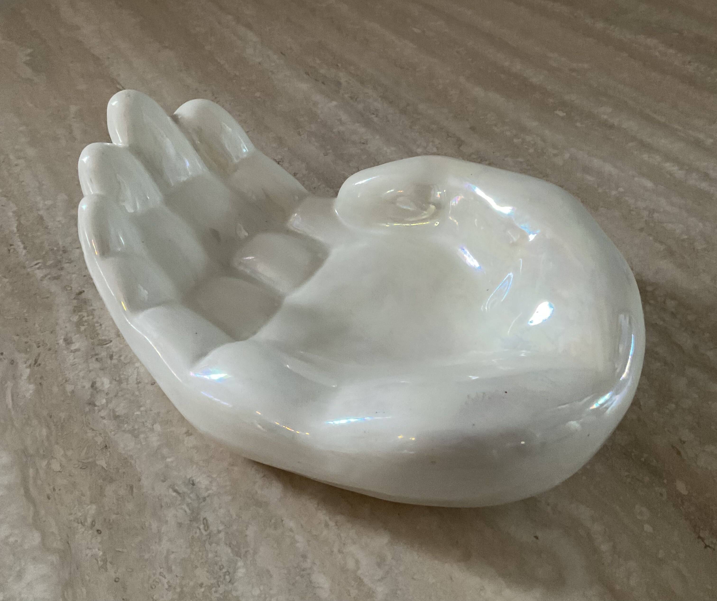 Large vintage hand tidy in iridescent enameled ceramic