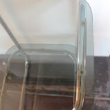 Side table end of sofa vintage chrome and smoked glasses 1970