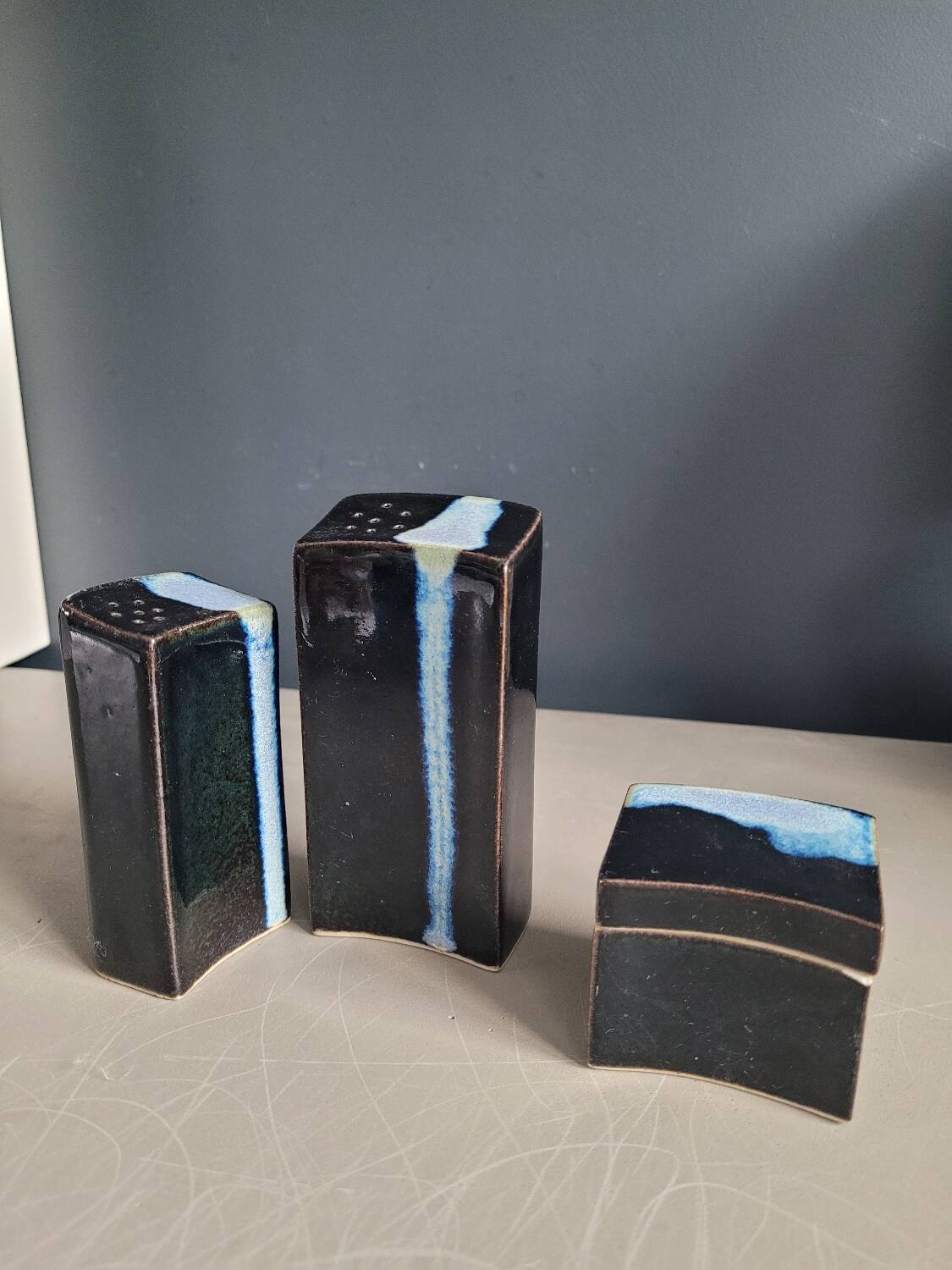 Vintage ceramic salt pepper mustard set