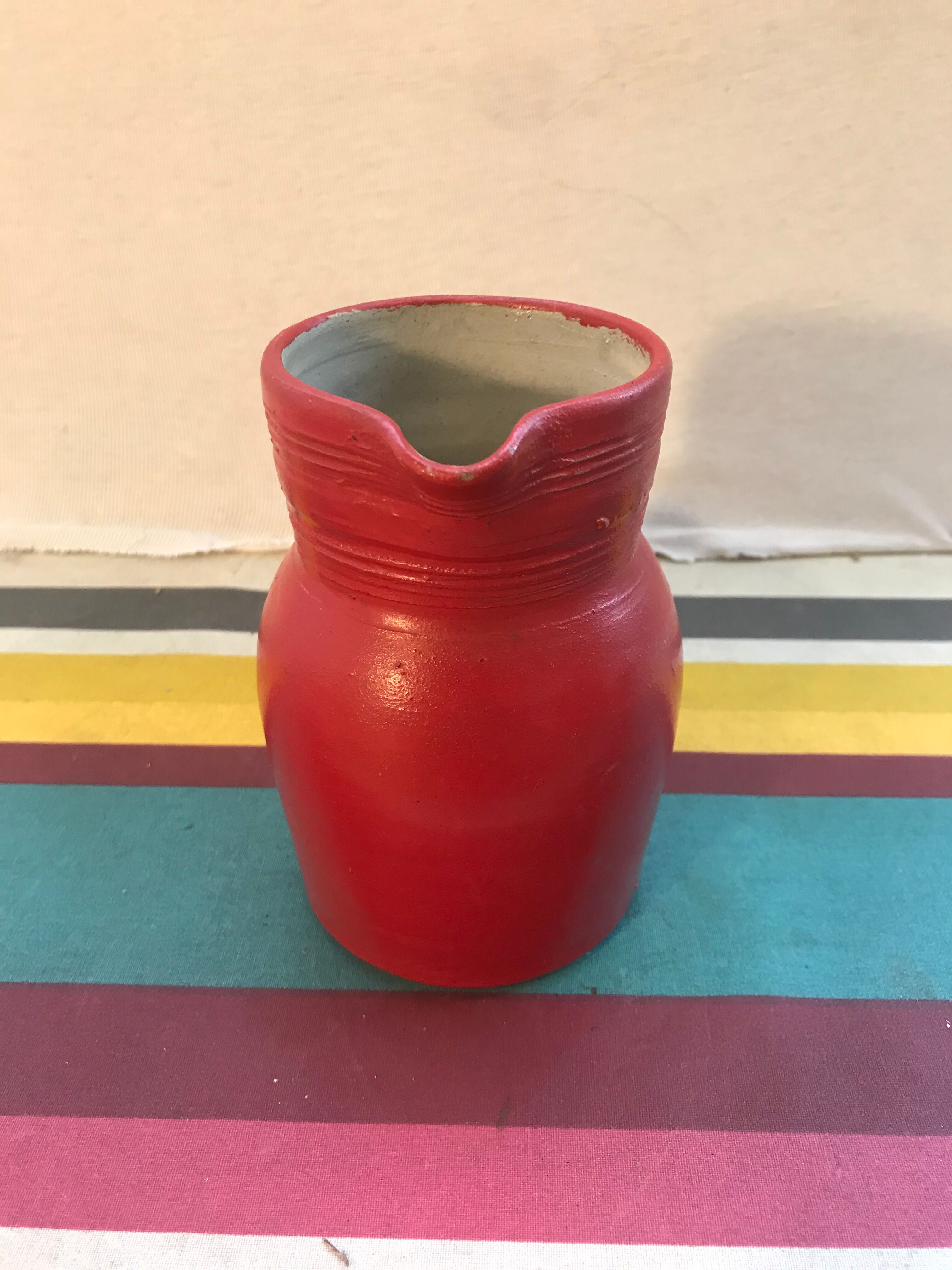 Former pitcher in red sandstone with grey interior - anse decoration vintage kitchen