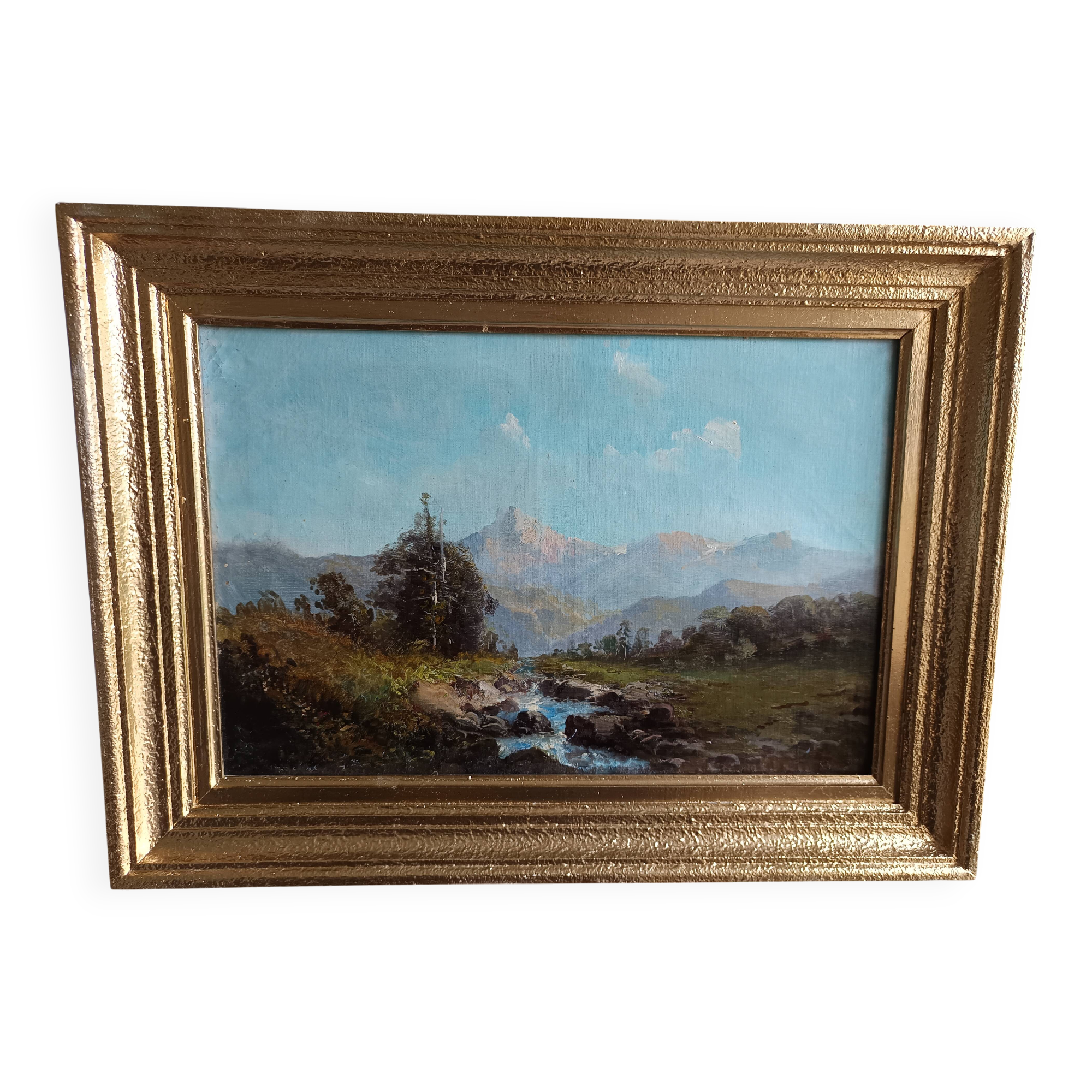 oil on canvas 19th century landscape of the Pyrenees by Alfred Godchaux