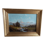 oil on canvas 19th century landscape of the Pyrenees by Alfred Godchaux