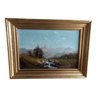 oil on canvas 19th century landscape of the Pyrenees by Alfred Godchaux