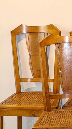Art deco walnut and canning chairs
