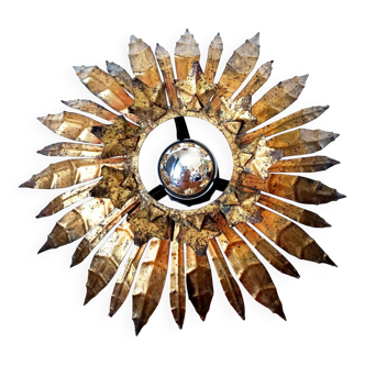1960s golden brass sun ceiling light