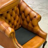Fauteuil Club en cuir brun vintage Chesterfield Regency Style