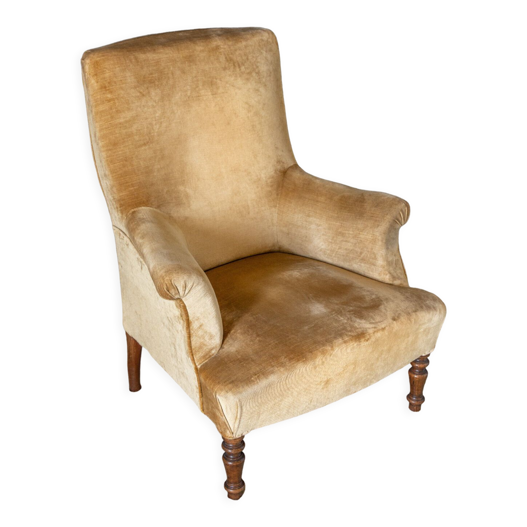 Armchair napoleon iii yellow fabric walnut tops feet late nineteenth