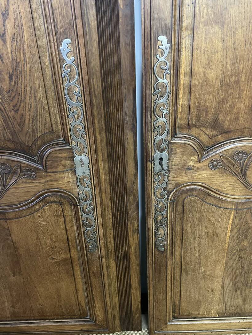 Pair of antique wardrobe doors and crosspiece