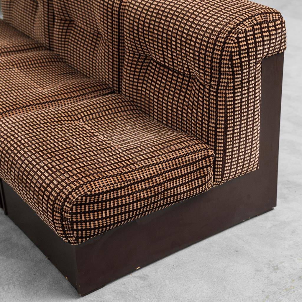 Divano 3 modules en tessuto marrone anni '70 vintage modernariato