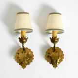Two beautiful original Mid Century Modern floral wall lamps made of brass w