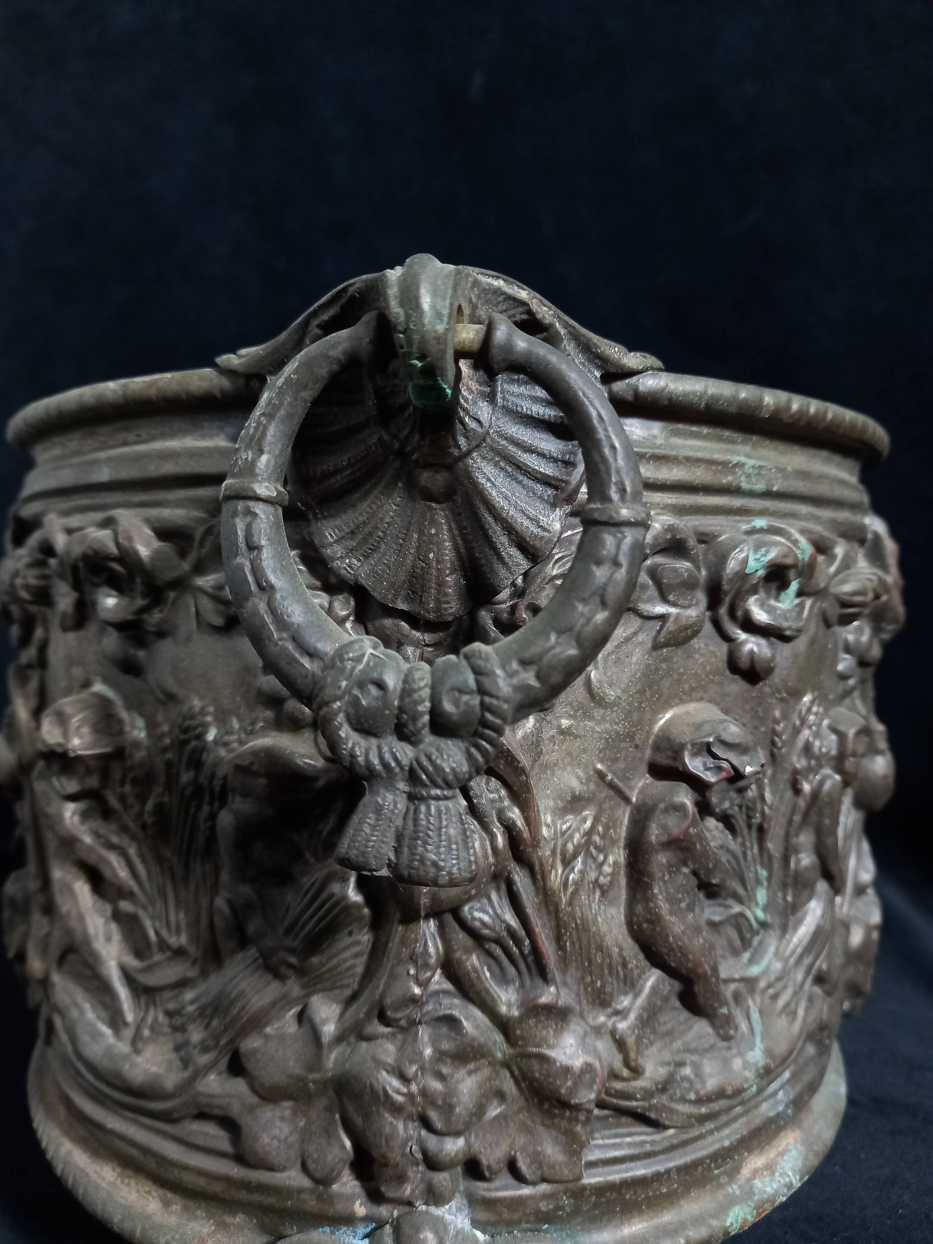 Pair of 19th Century Copper-Brass Plant Pots With Repoussé Putti