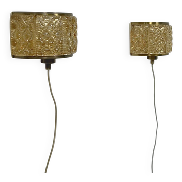 Pair of vintage wall lights, Murano glass and brass, Sweden, 1960.
