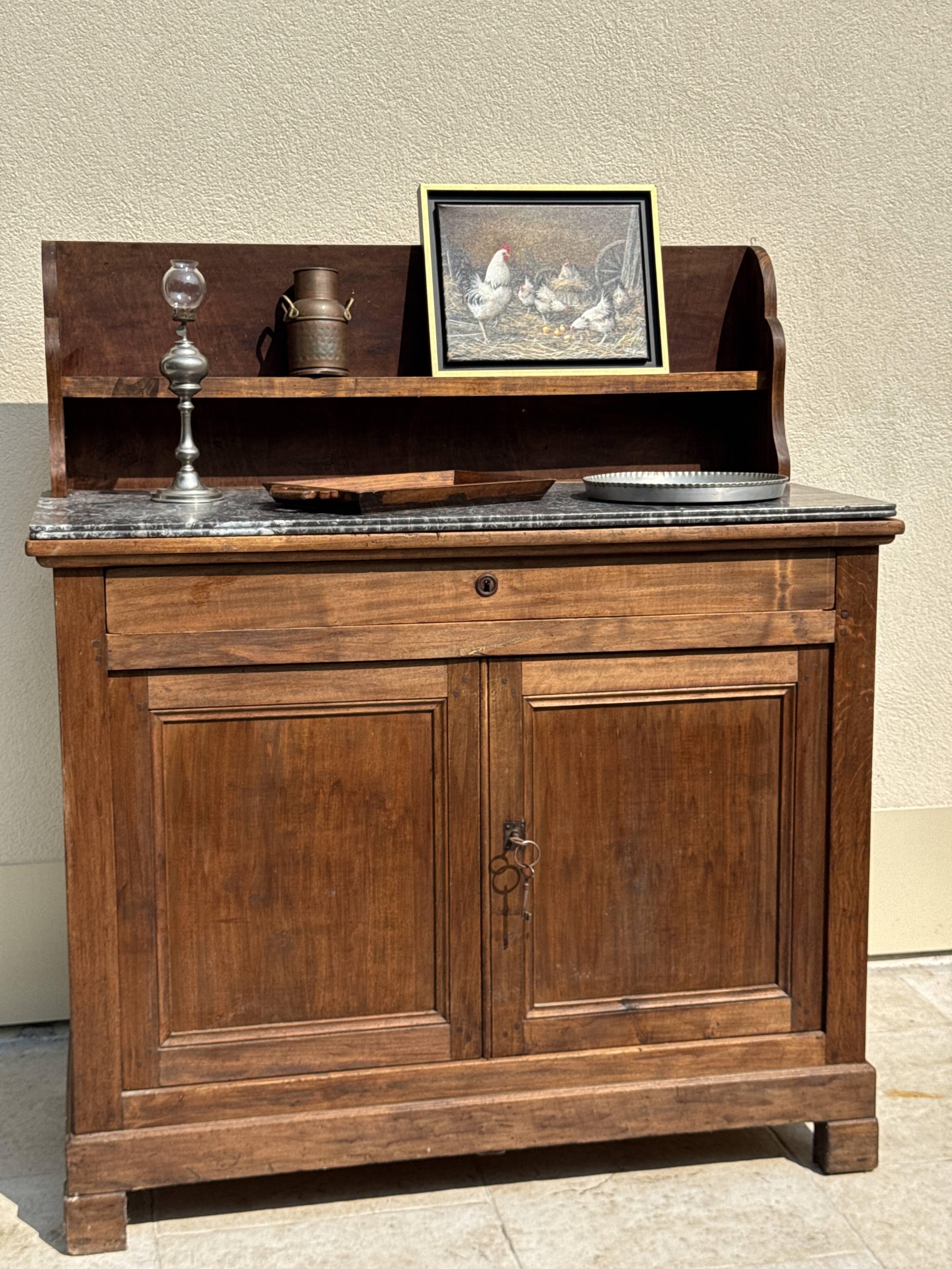 Grand buffet, meuble de toilette ancienne à dessus de marbre XIXe