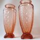 Vases en verre épais rose transparent - style géométrique art déco