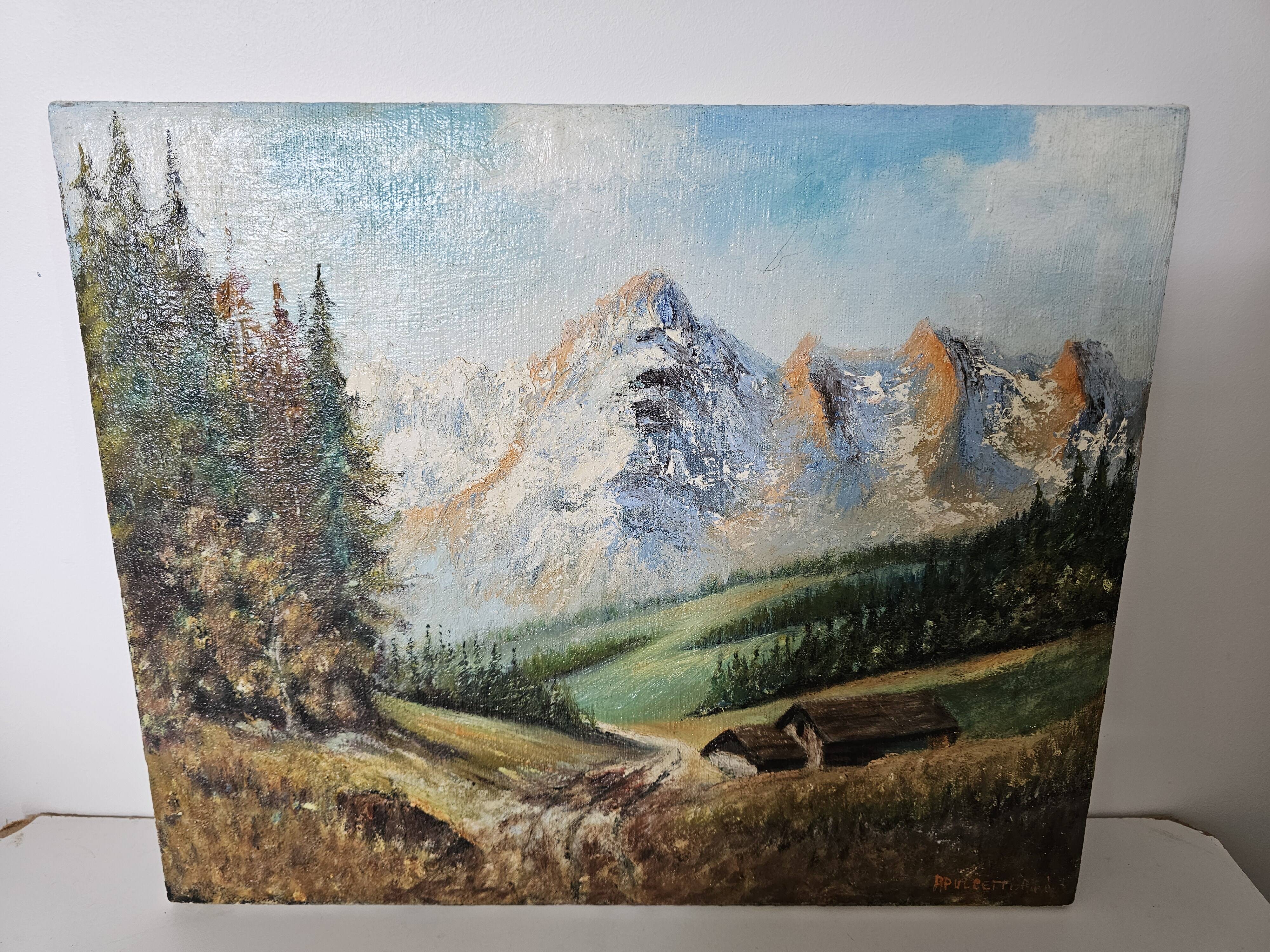Painting - Oil on canvas View of the Ambérieu en Bugey mountain Signed Aimé Apul