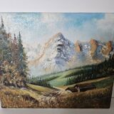 Painting - Oil on canvas View of the Ambérieu en Bugey mountain Signed Aimé Apul