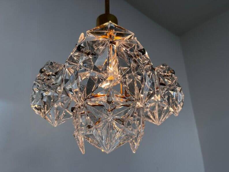 Small Midcentury Glass Chandelier/pendant by Kinkeldey, Germany, 1970s