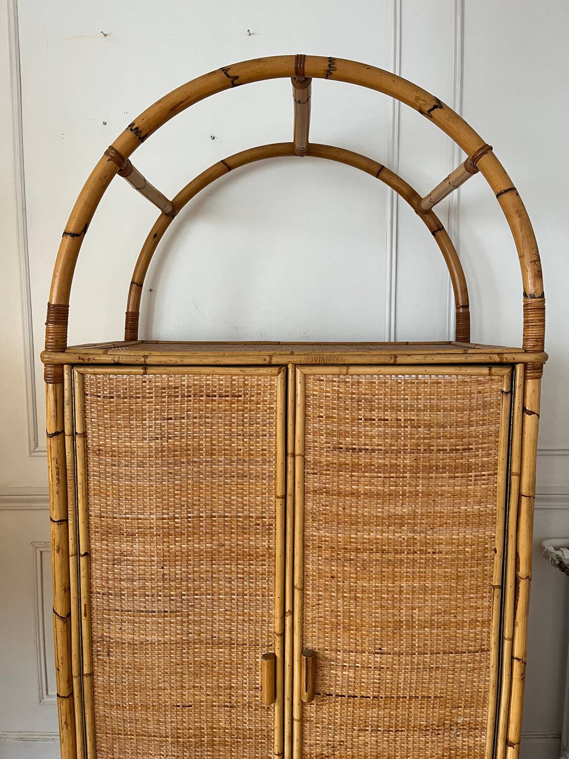 Vintage rattan wardrobe