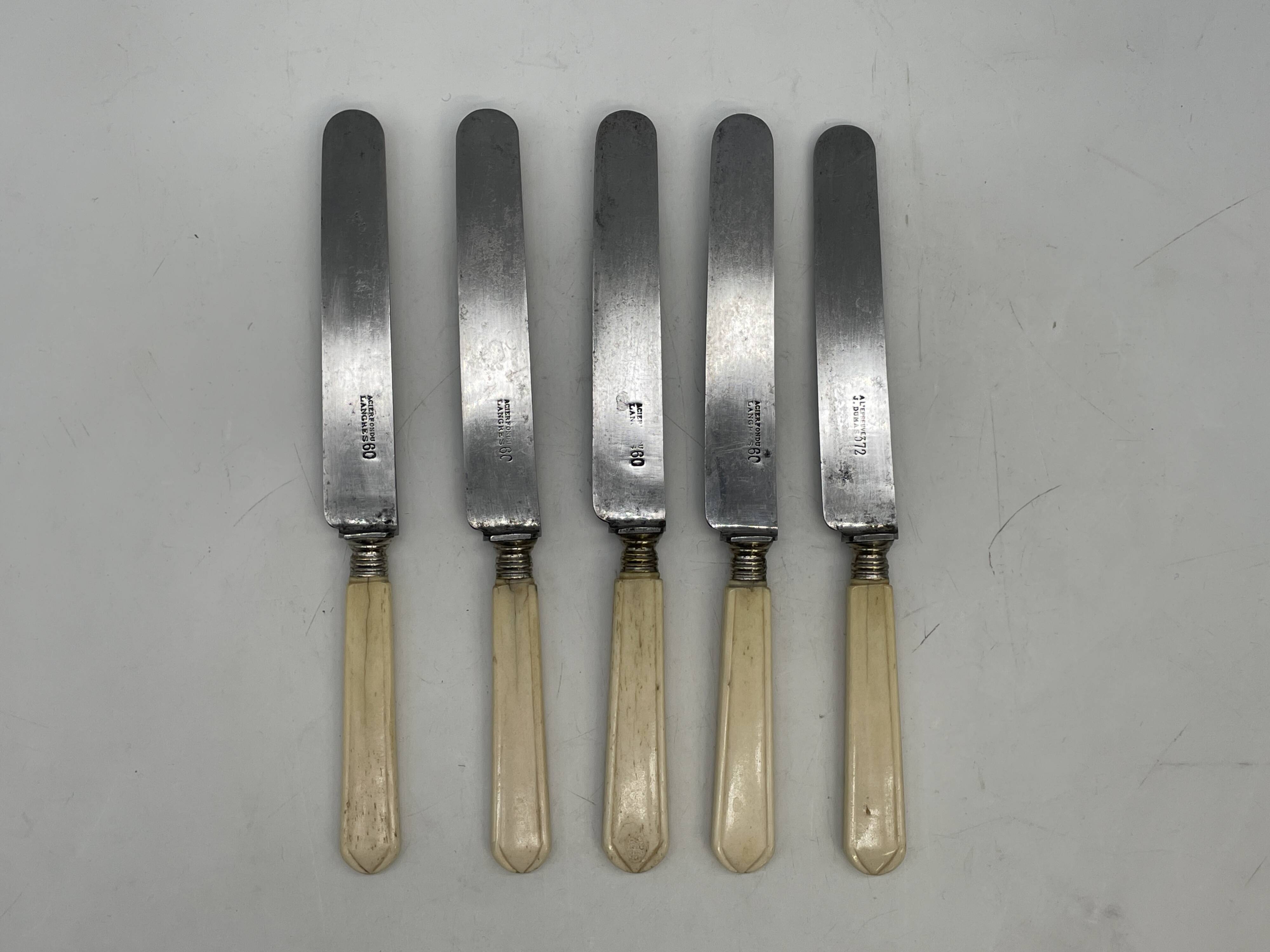 Lot de 5 couteaux à déjeuner manche ivoire