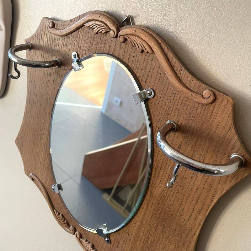 Vintage mirror/coat rack, 2 hooks